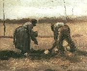 Vincent Van Gogh Peasant and Peasant Woman Planting Potatoes. Nuenen oil painting on canvas